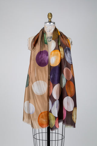 Silk scarf with large multicoloured polka dots (OS)