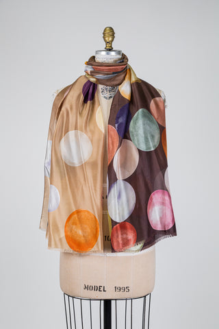 Silk scarf with large multicoloured polka dots (OS)