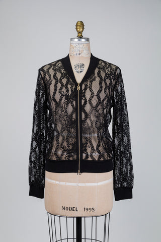 Black bomber jacket with sheer lace (S to XL)