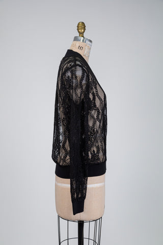 Black bomber jacket with sheer lace (S to XL)