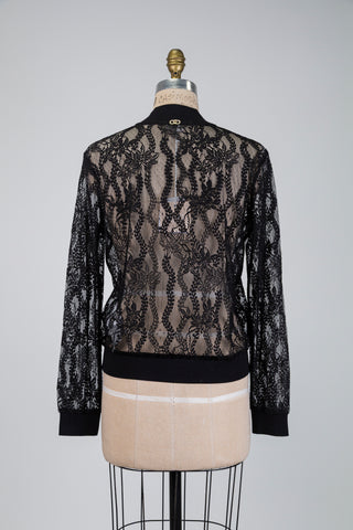 Black bomber jacket with sheer lace (S to XL)