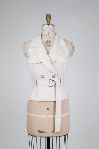 Blazer crème ceinturé à éclat satiné (4+6)