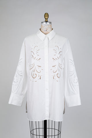 Chemisier blanc long à broderies ajourées (10+12)