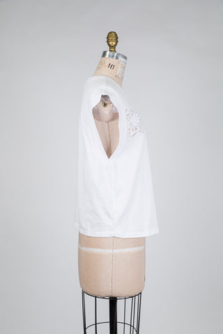T-shirt blanc à empiècement de dentelle (XXS à XL)