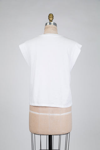 T-shirt blanc à empiècement de dentelle (XXS à XL)