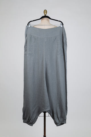 Pantalon sarouel en lin vert de gris (XL)