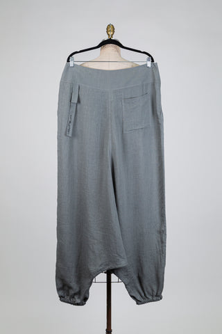 Pantalon sarouel en lin vert de gris (XL)