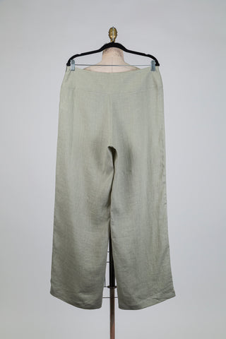 Pantalon ample en lin vert sauge (L)