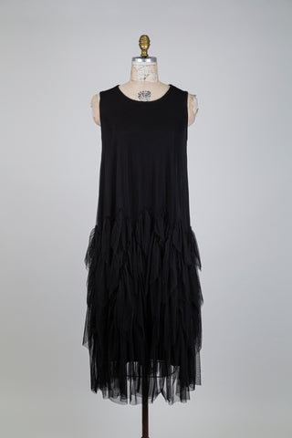 Robe noire à volants de tulle vaporeux (S)