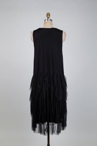 Robe noire à volants de tulle vaporeux (S)