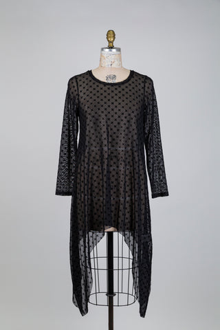 Tunique longue noire diaphane à motif en croix (S)