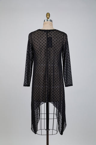 Long, sheer black tunic with a cross pattern (S)