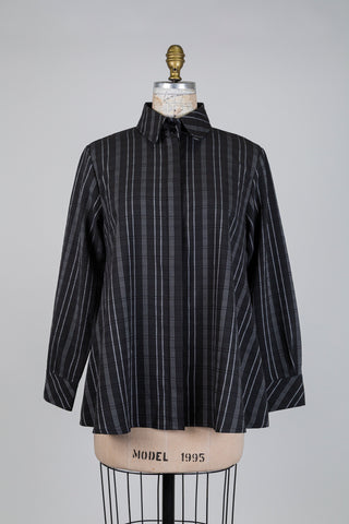 Chemisier trapèze noir à rayures grises (S)