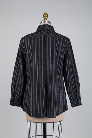 Chemisier trapèze noir à rayures grises (S)
