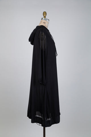 Black flowing hooded jacket dress (S)