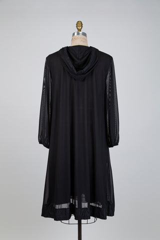 Black flowing hooded jacket dress (S)