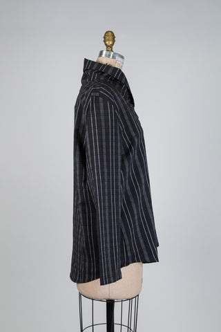 Black tunic with high neck and grey stripes (S)