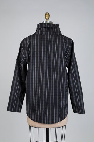 Black tunic with high neck and grey stripes (S)