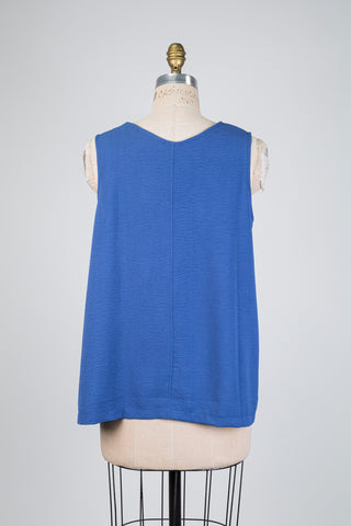 Blue denim textured crinkled tank top (10+18)