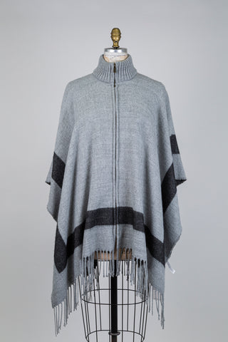 Poncho gris à col montant côtelé (TU)