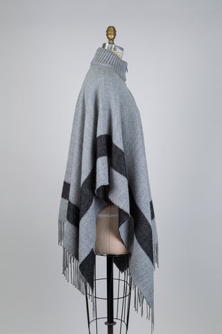 Poncho gris à col montant côtelé (TU)