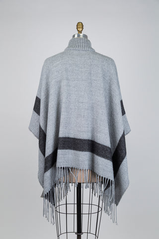 Poncho gris à col montant côtelé (TU)