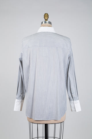 Chemisier gris à rayures blanches (2-4-8)