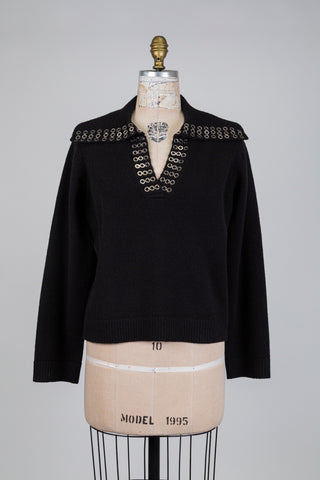 Black knit sweater with studded collar (S)