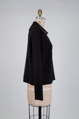 Black knit sweater with studded collar (S)