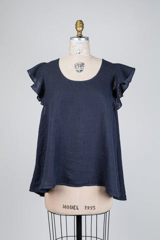 Navy linen ruffle tunic (S to XL)