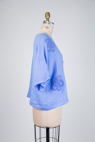 Blue top with floral texture (S to XL)