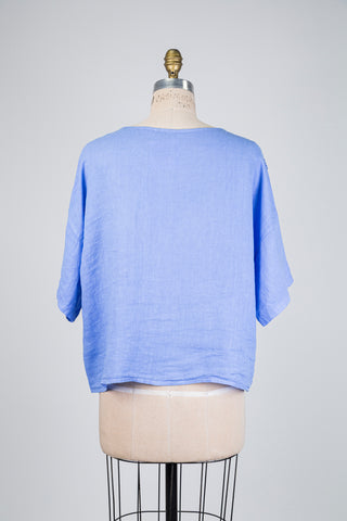 Blue top with floral texture (S to XL)