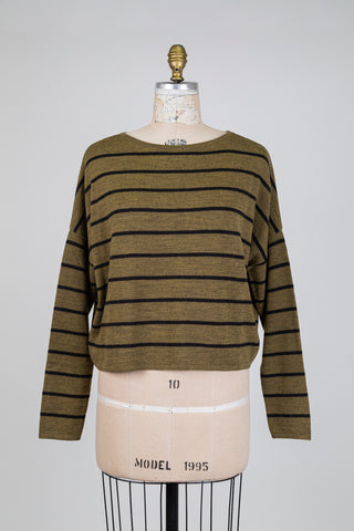 Striped knit sweater in khaki and black (One Size)