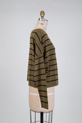 Chandail en tricot à rayures kaki et noir (TU)