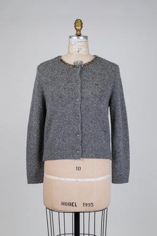 Cardigan gris chiné à pluie de bijoux dorés (6+16)
