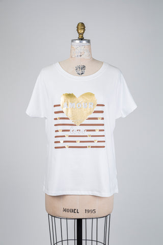White love t-shirt with mocha lines (OS)