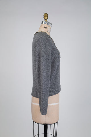 Cardigan gris chiné à pluie de bijoux dorés (6+16)