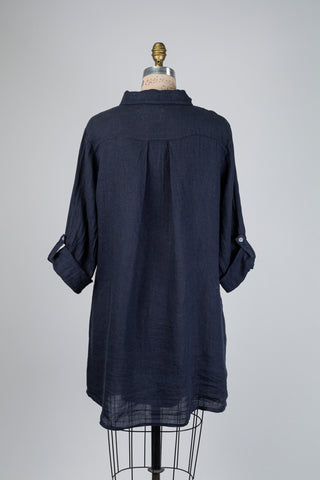 Robe chemisier en lin marine (TU)