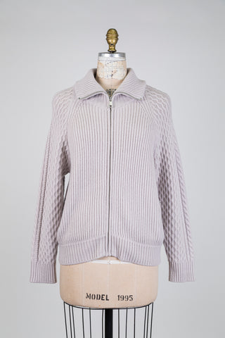 Veste en laine lilas pâle à col montant (6)