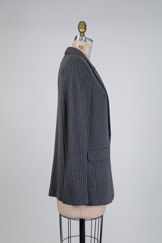 Blazer gris à rayures crème en flanelle fondante (4 à 12)