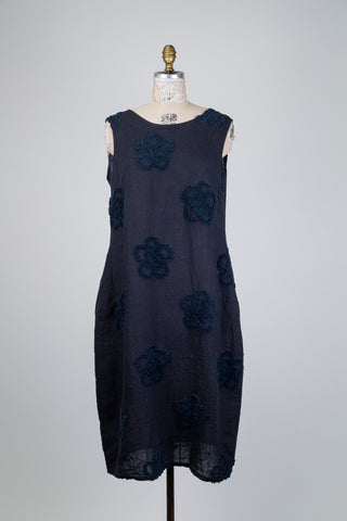 Navy dress with floral relief (S/M)