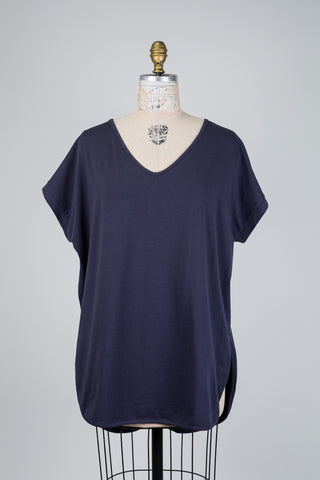 Navy asymmetrical T-shirt (OS)