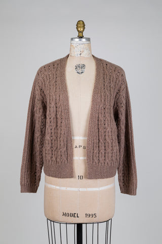 Cardigan torsades ajourées taupe (8+12)