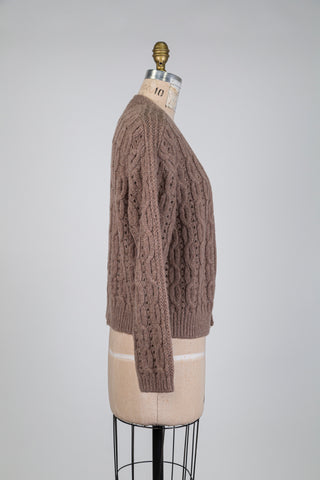 Cardigan torsades ajourées taupe (8+12)