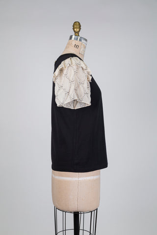 T-shirt noir manches boucles d'or (XS+S)