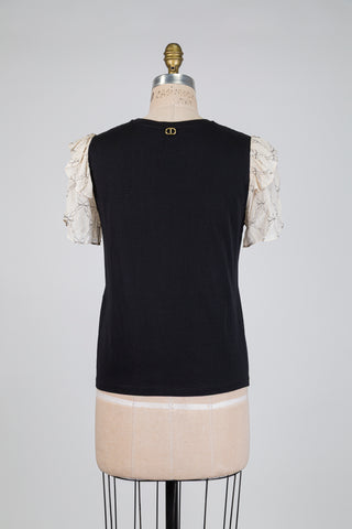 T-shirt noir manches boucles d'or (XS+S)