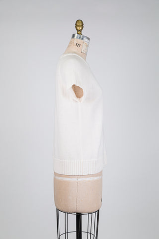 Cream cashmere sweater with peach print and subtle shimmer collar (6)