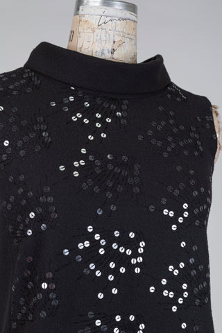 Black dress with cascading sequined fans (6-8-12)