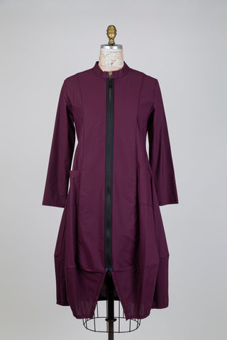 Plum balloon dress with mandarin collar (S)