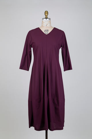 Plum balloon dress with V-neck (S)